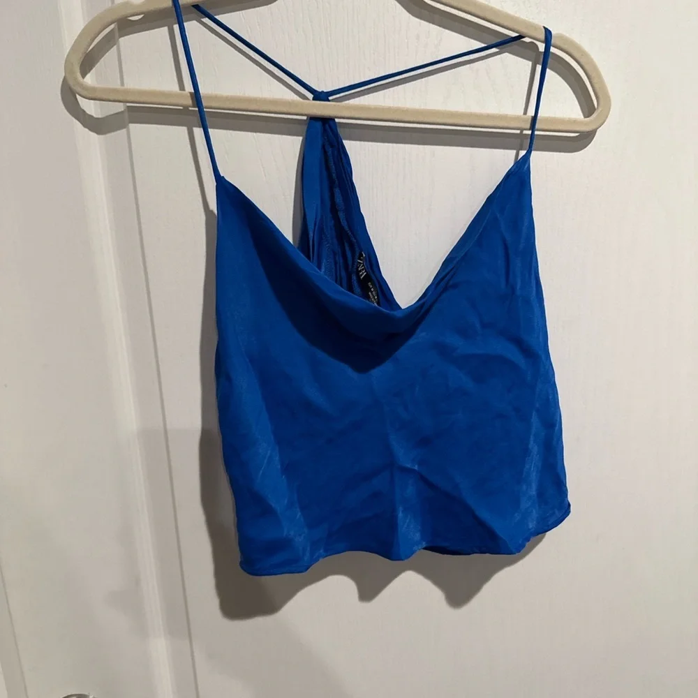 Zara Blue silky Strappy Top - Picture 2 of 4